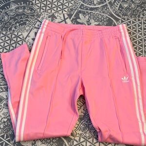 Adidas womens Pink Track Joggers with White Three Stripes
